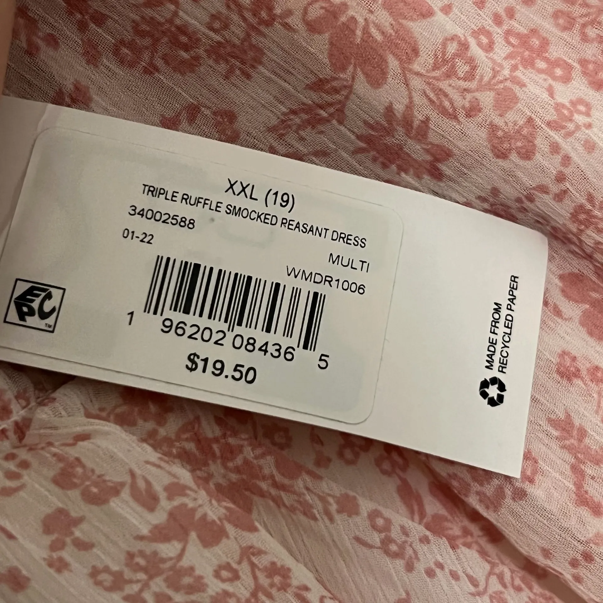 Madden NYC pink floral triple ruffle smocked peasant dress size XXL - Image 7