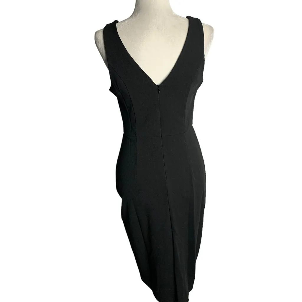 Missjoy Wrap Skirt Sheath Dress S Black V Neck Sleeveless Zip Pleated Draped Size undefined - Image 6