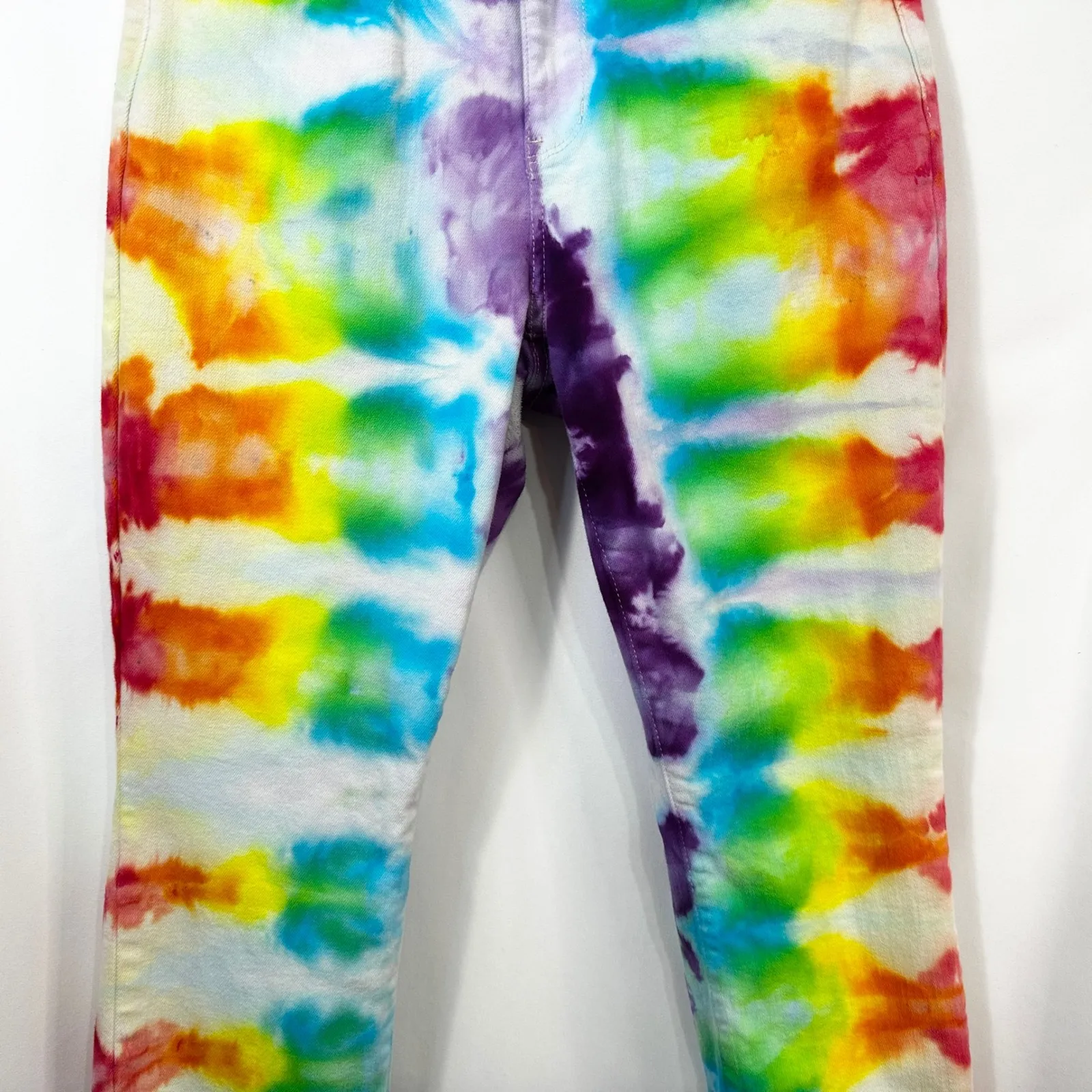 Judy Blue Sz 7/28 Skinny Jeans Handmade Tie Dye Boyfriend Rainbow Mid‎ Rise 1197 - Image 6