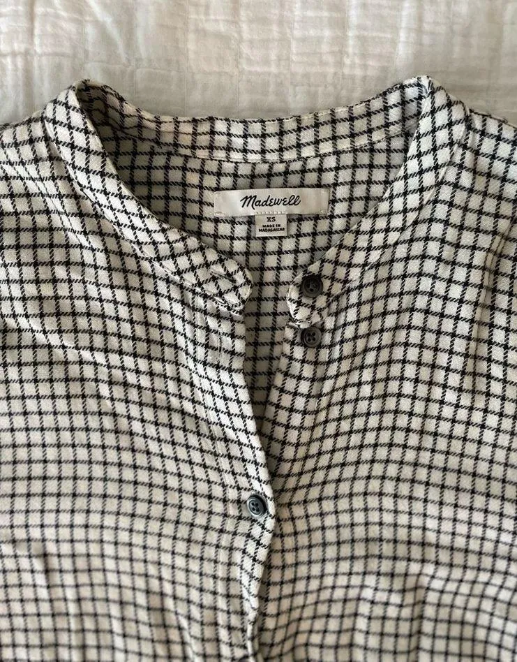MADEWELL Bell Sleeve Button Front Windowpane Plaid Long Sleeve Shirt Size XS - Image 6