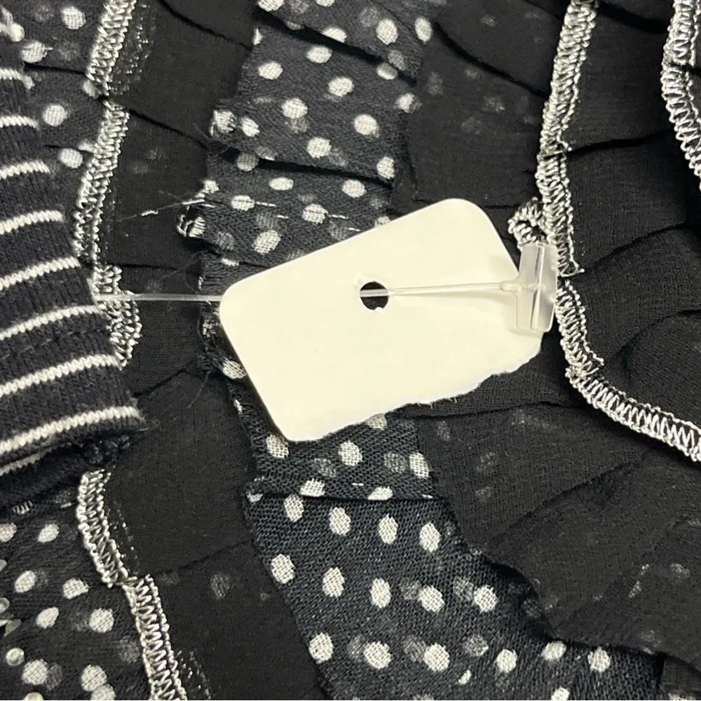 White House Black Market Black White Striped Floral Accent Women's Top Small - Image 11