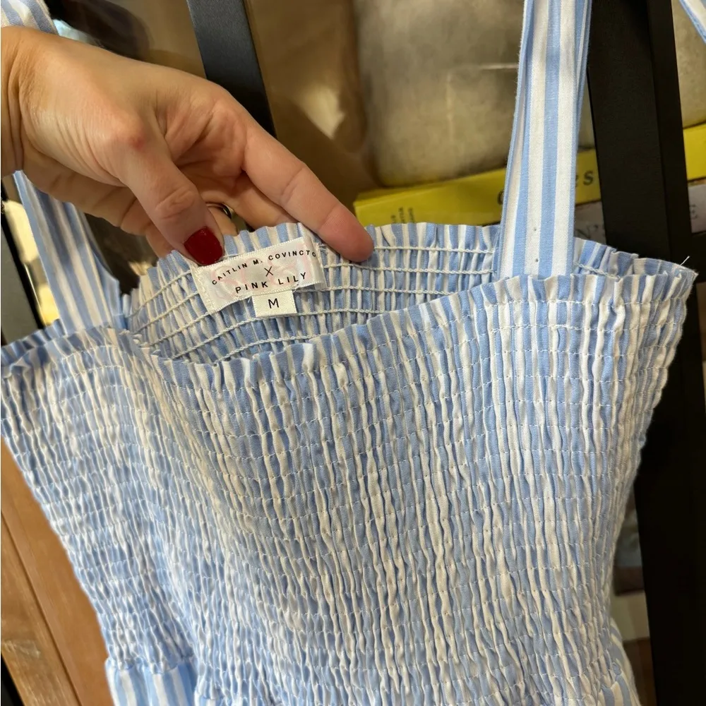 Caitlin Covington x  maxi dress tiered bows striped seersucker smocked - Image 3