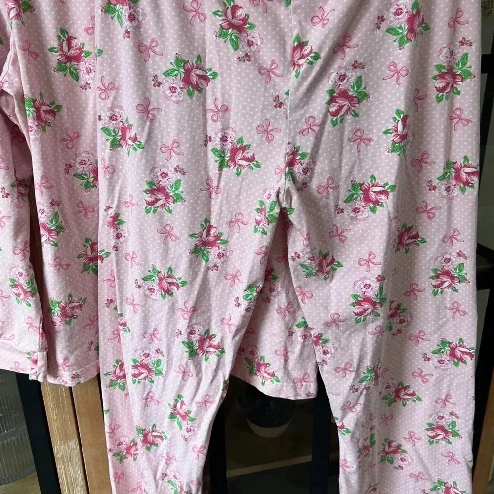 Classic Whimsy Pajamas Set Bows Coquette floral roses long sleeve pants henley - Image 6