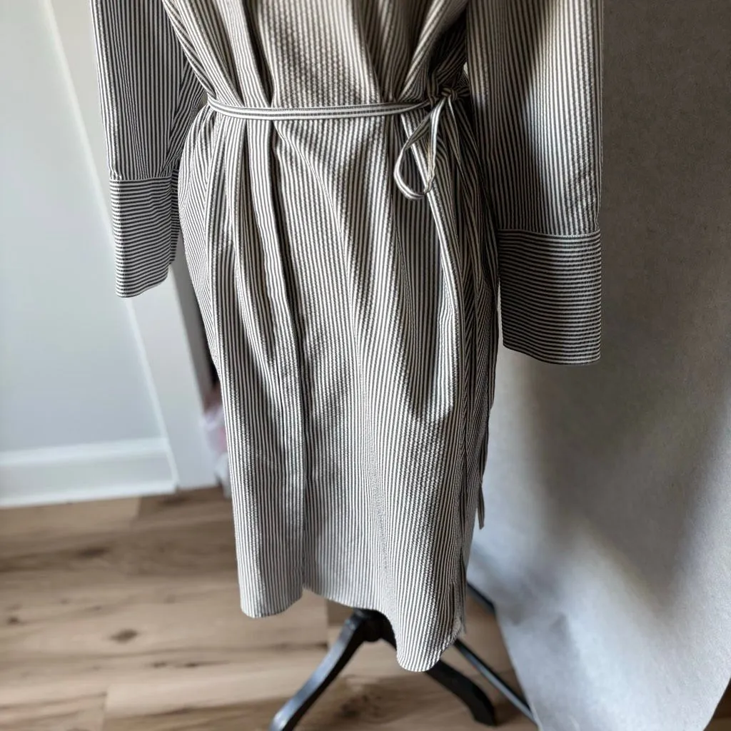 MM. Lafluer Gray and White Striped Stretch Shirt Dress Midi size Small Career - Image 4