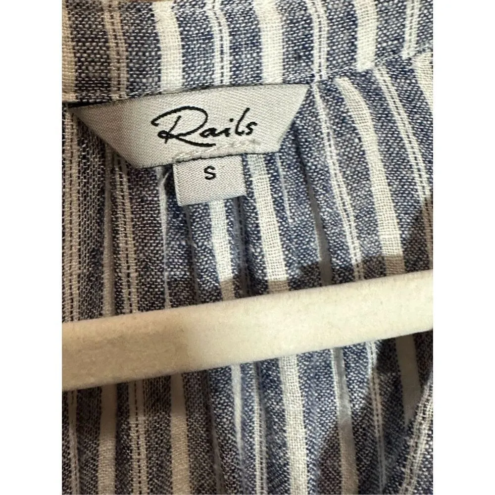 Rails Jasmine Tibet Stripe Smocked Waist Long Sleeve Linen Blend Lightweight Dre - Image 5