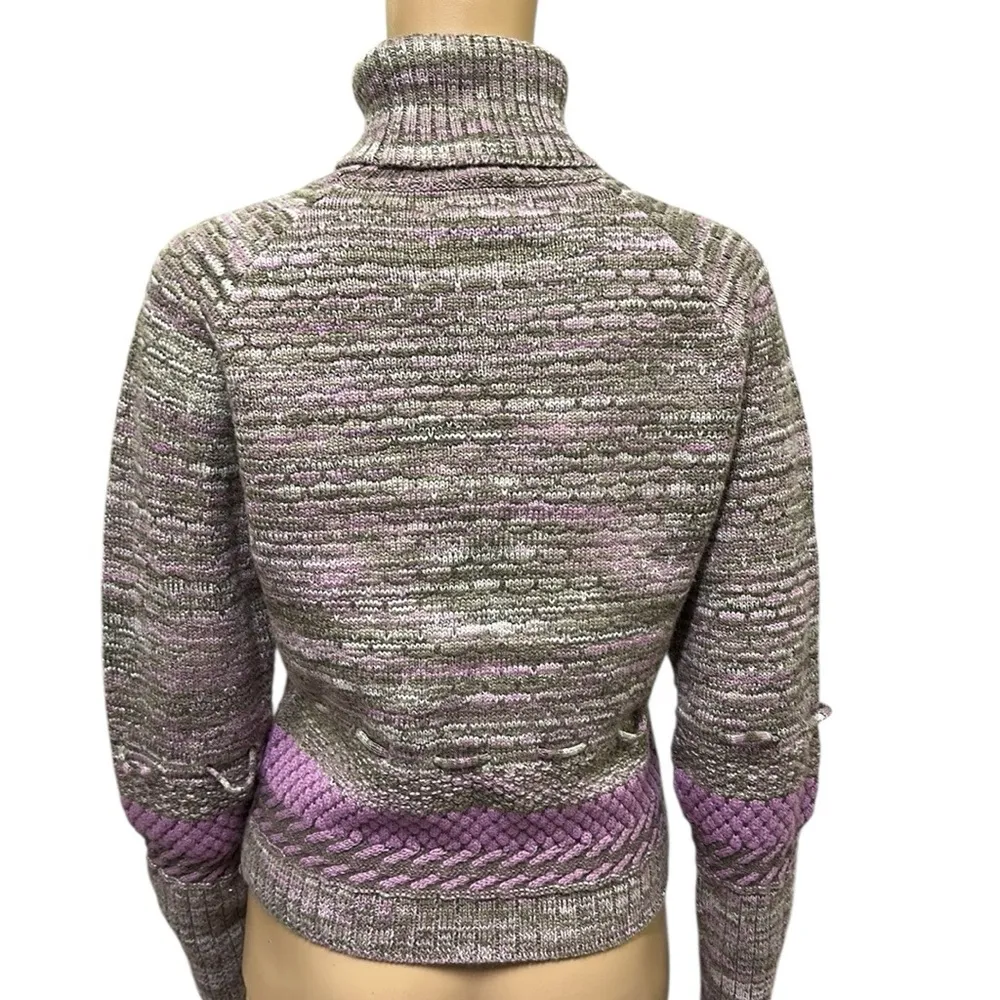 Metropolis Wool Blend Vintage Knit Loop Turtleneck Purple Accent Sweater Size M Tan Size M - Image 7