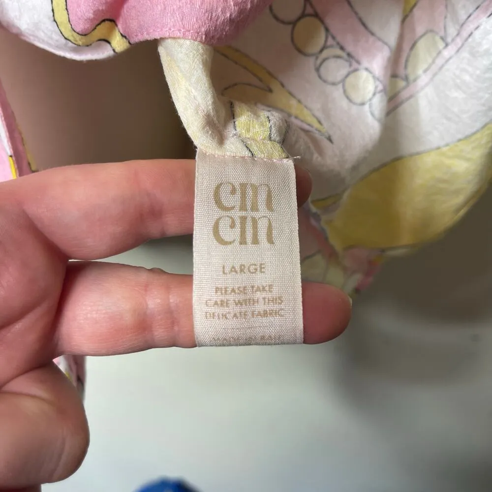 Cin Cin Troppo Pink Yellow button front relaxed oversized Top in Cirque sz L Size L - Image 7