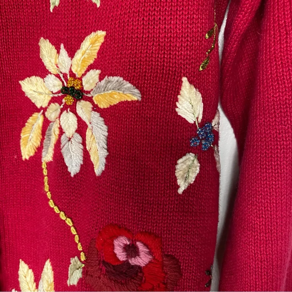 Storybook Knits Vintage Holiday Floral Christmas Cardigan Sweater Large - Image 7