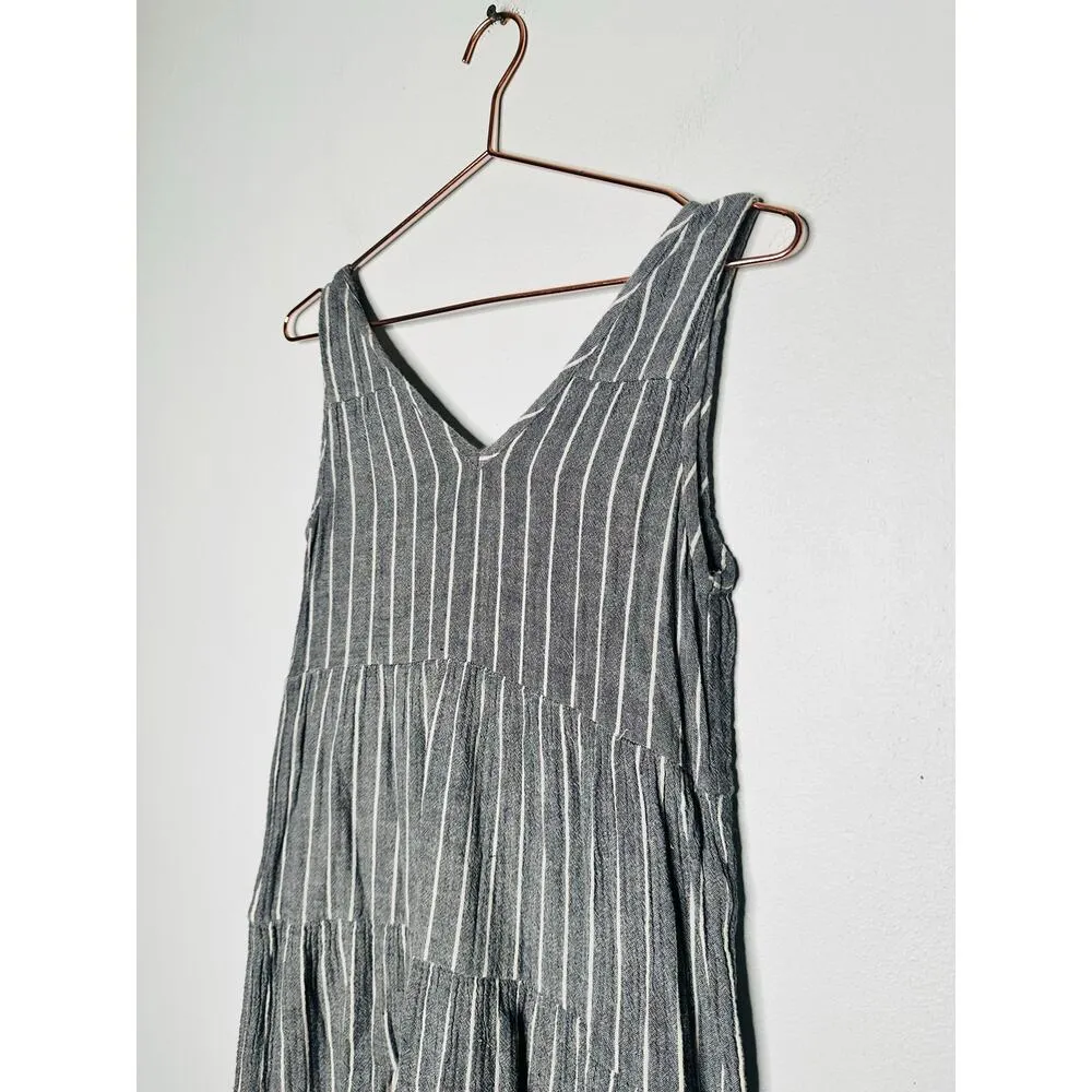 MARINE LAYER Gray White Pinstriped Ruffled V-Neck Tank Gauzy Maxi Dress Size XS - Image 5
