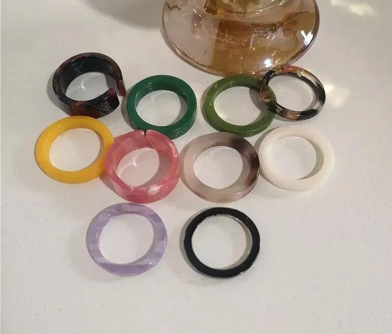 Korean Colorful Geometric Acrylic Round Rings Set of 10 - Image 3