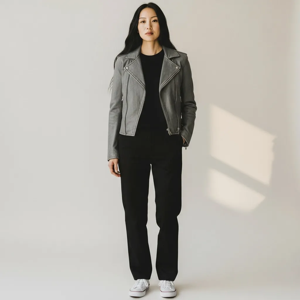 Iro Ashville Lamb Leather Moto Jacket in Gray - Image 3