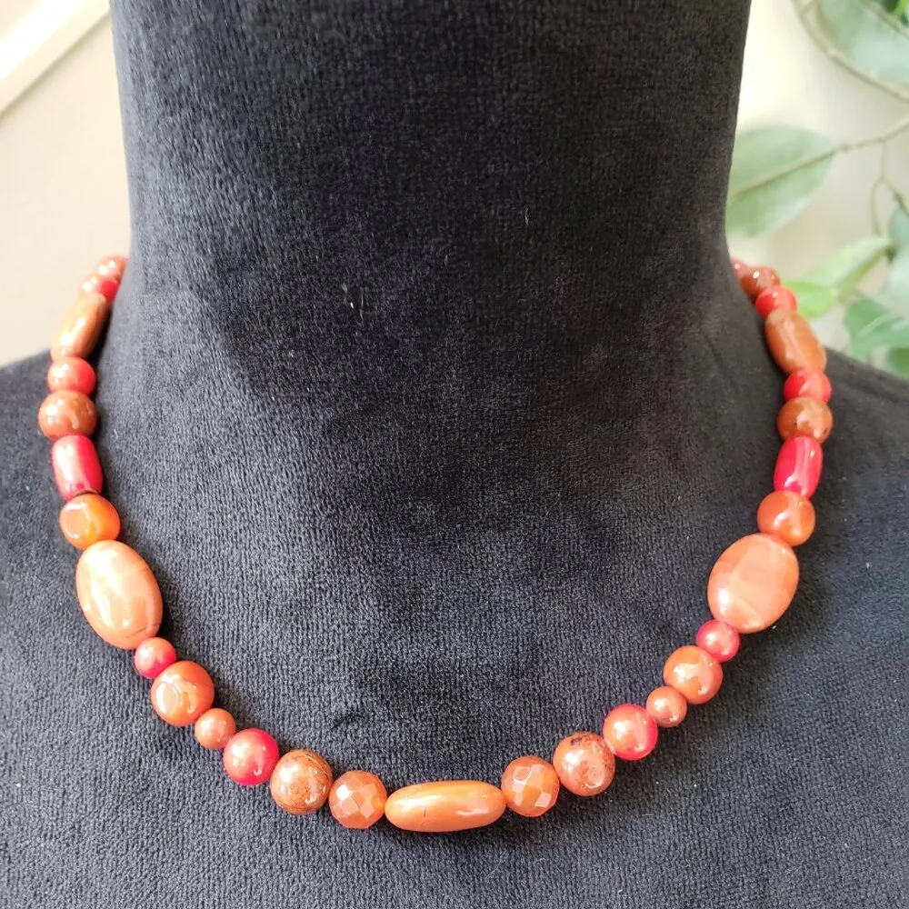 Womens Orange & Red Carnelian Red Jasper Coral Necklace Jewelry with Hook & Eye - Image 2
