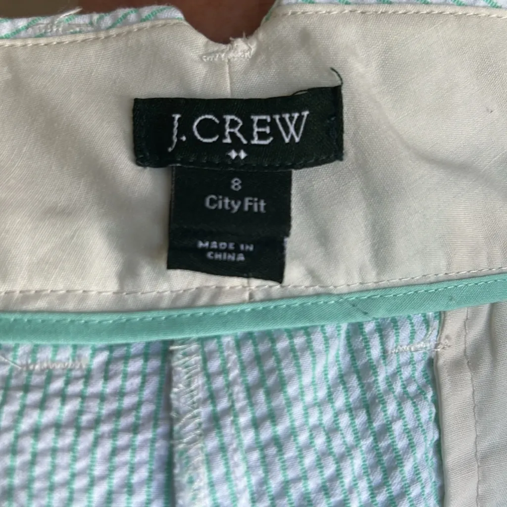 J. Crew City Fit Green /White Tiny Striped Shorts w/ Lobster Embroidery sz 8 - Image 6