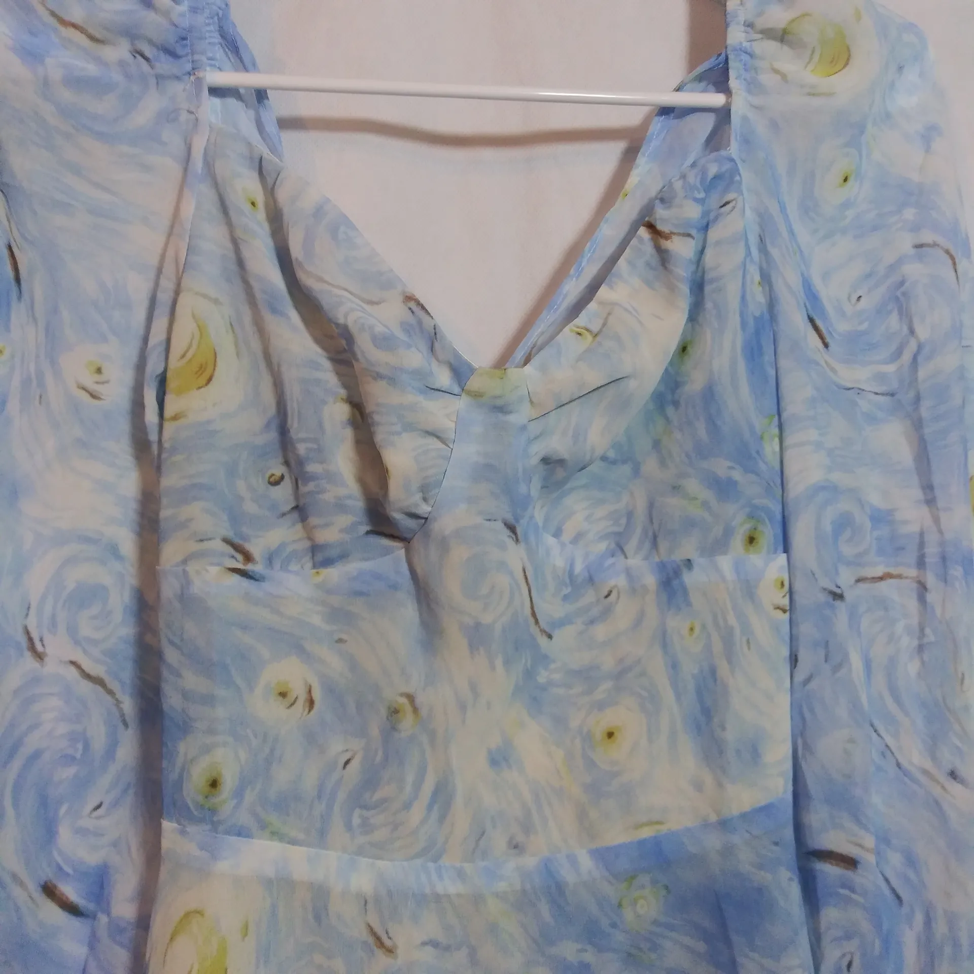 Lingshangfei Starry Night Long Fairy Asymmetrical Puff Sleeve Dress Size Small Blue - Image 5