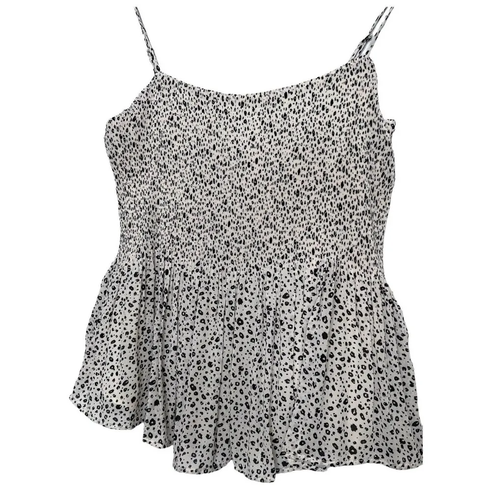 New Lush Printed Cheetah Pleated Adjustable Spaghetti Strap Cami White Black S - Image 4
