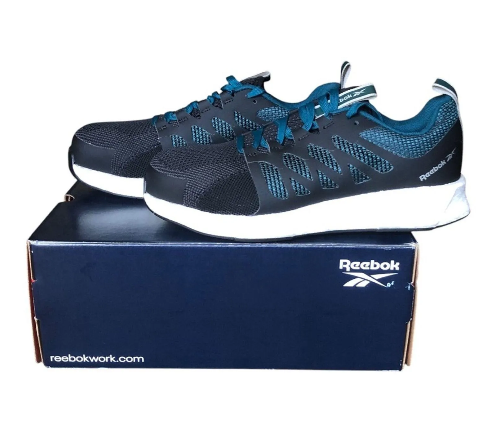 Reebok NIB Fusion Flex Weave Work Athletic Work Shoe Extra Wide Toe Blk Teal 12M - Image 4