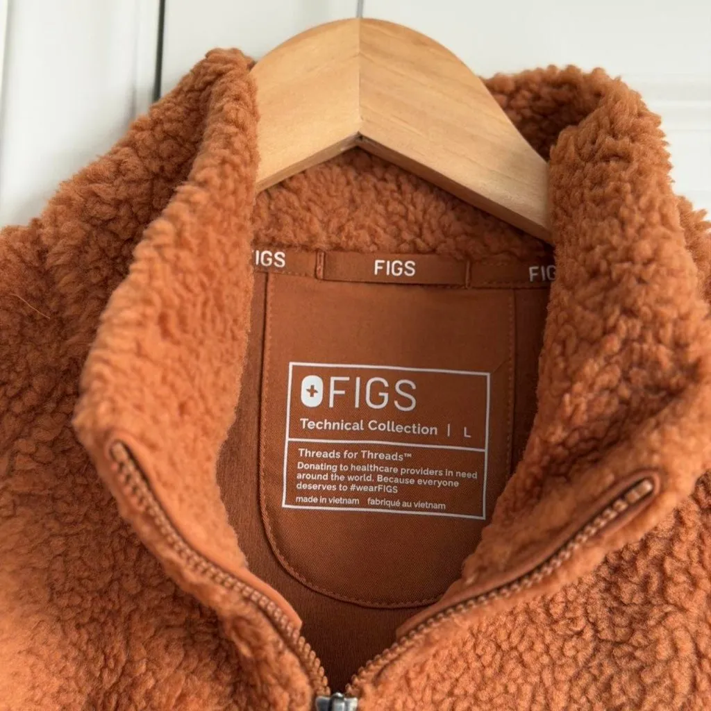 Figs On-Shift High Pile Fleece Bomber Jacket in Mocha, Size Large - Image 10