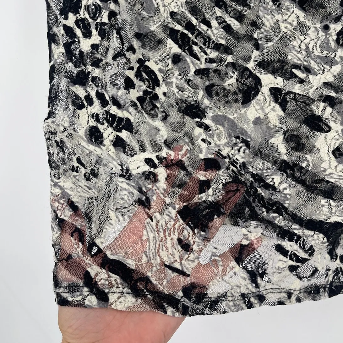 Vintage Y2K Carol Rose Mesh Lace Womens Top Sz XL Goth Grunge USA Mesh Rave Club Black - Image 5