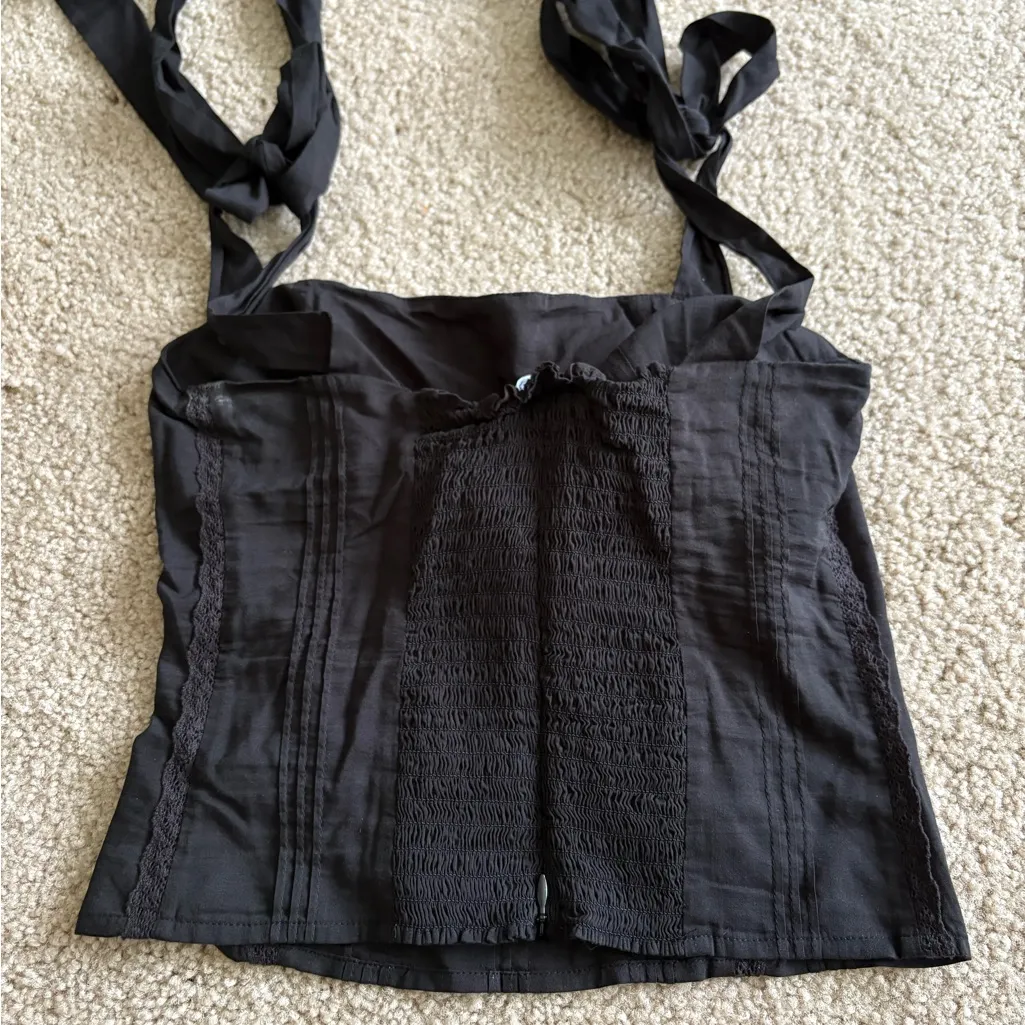 Reformation adelia top Shirred Organic black boho Cotton cami tank blouse size 0 - Image 7