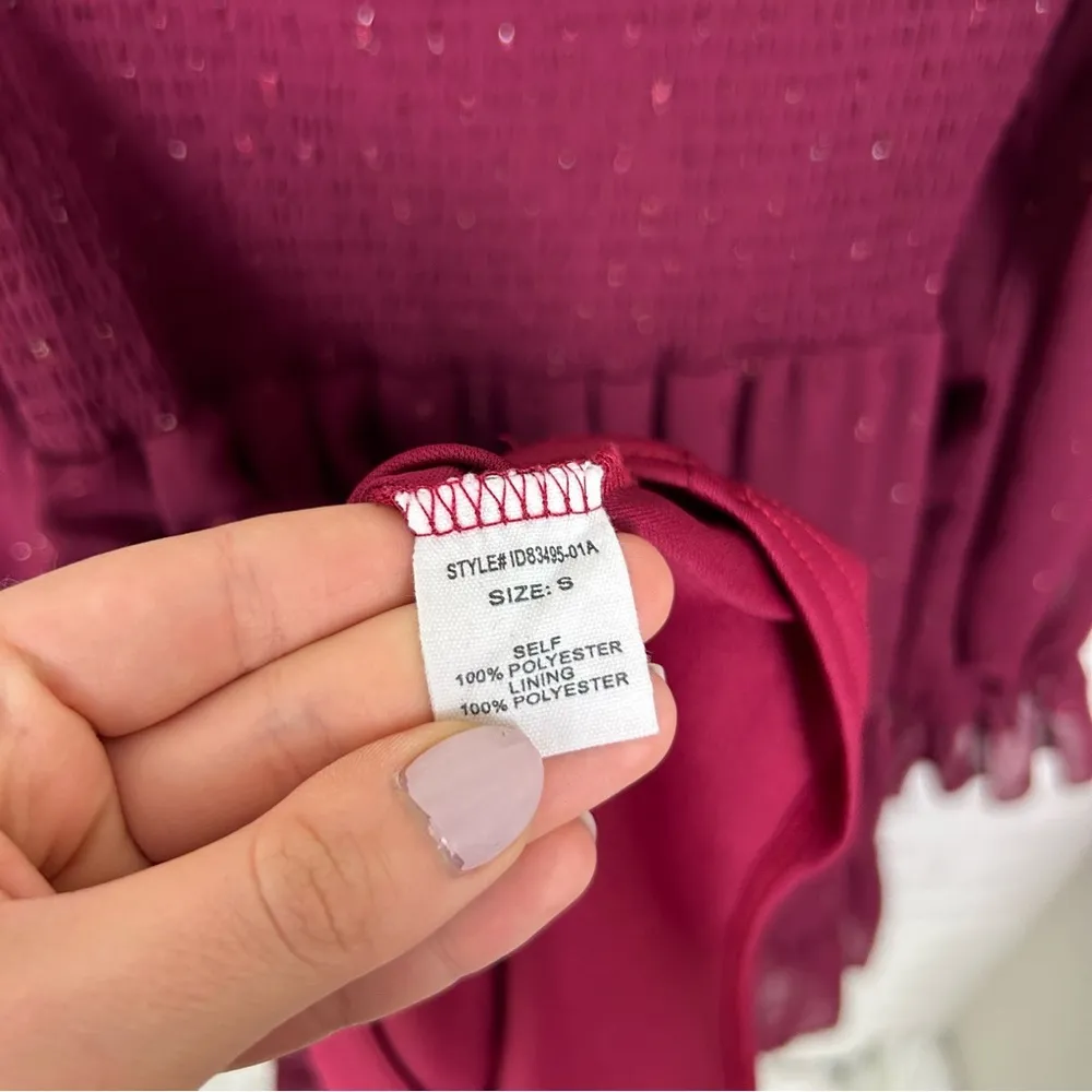 Altar’d State Shimmer Textured Smocked Tiered Long Sleeve Dress Size S - Image 8