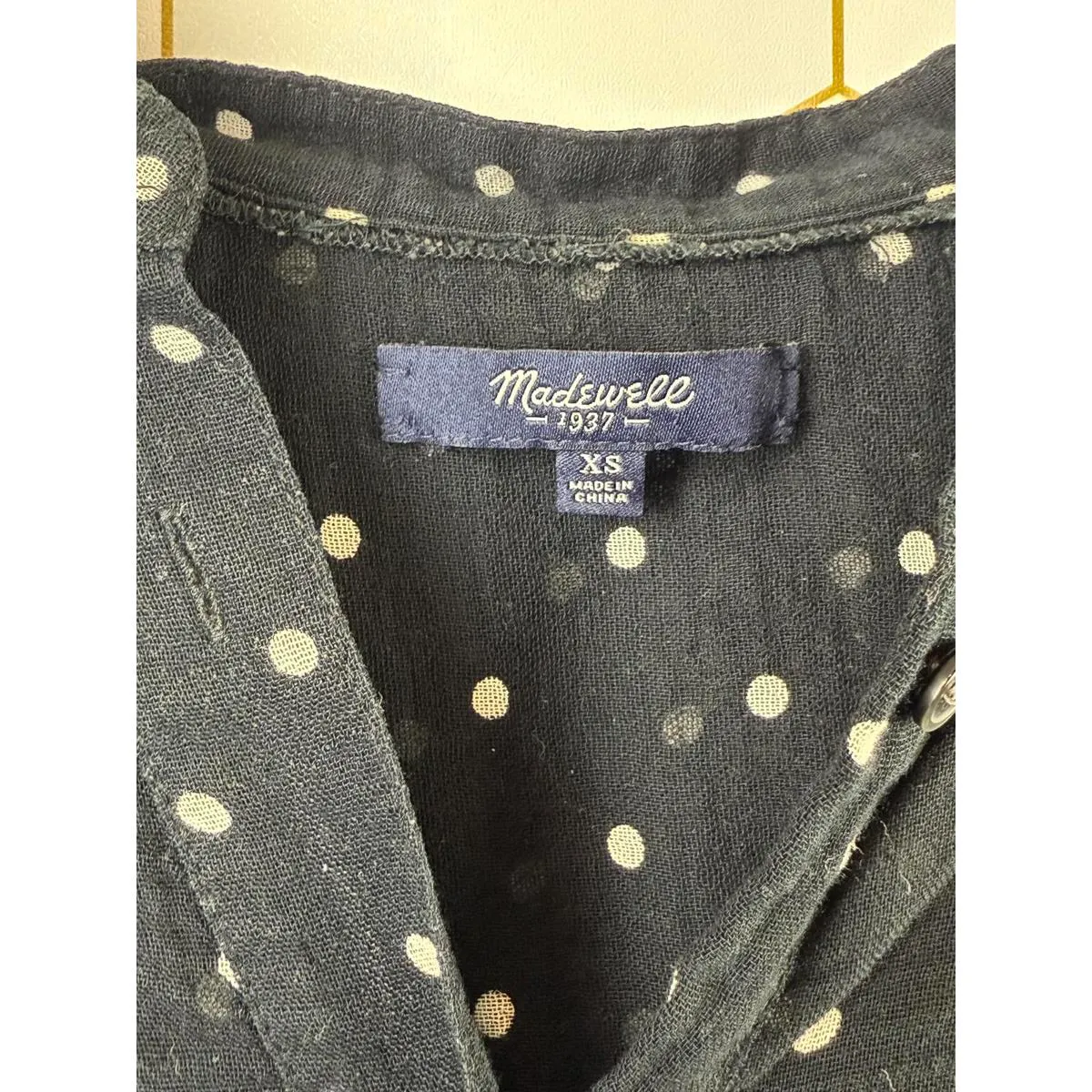 Madewell Black Henley Style Dot Print Shirt - Size - XS - Image 5