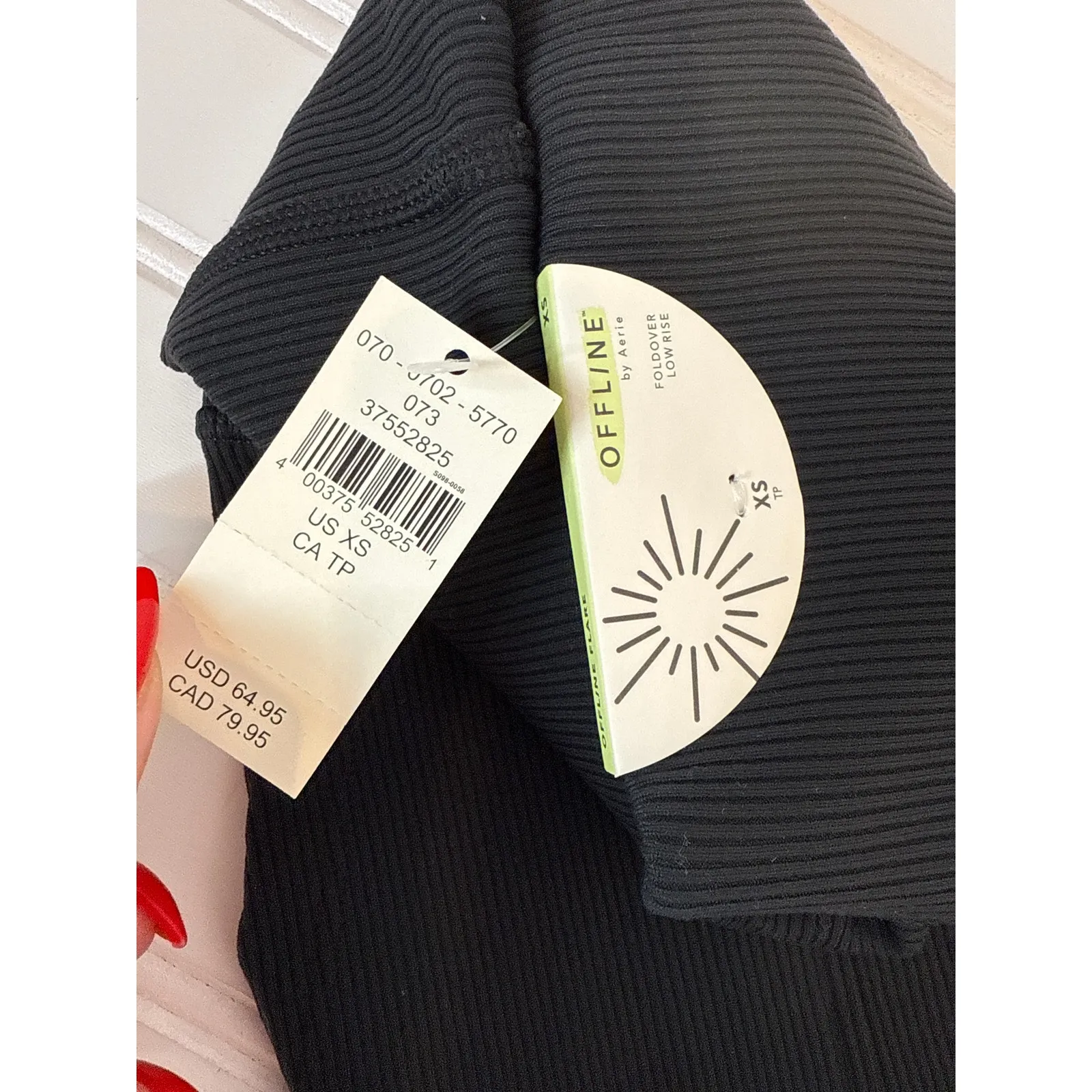 NWT OFFLINE By Aerie Ribbed Pocket Foldover Flare Leggings Black Sports Size XS - Image 5