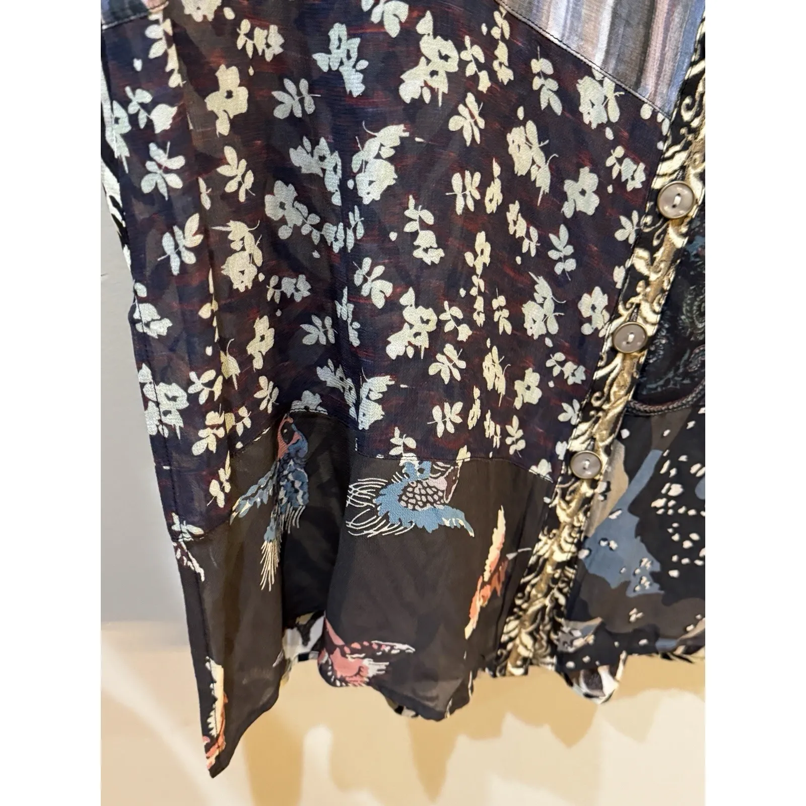 John Mark Mix Print Patched Button Front Tunic Blouse Top Size 1X Roll Tab - Image 5