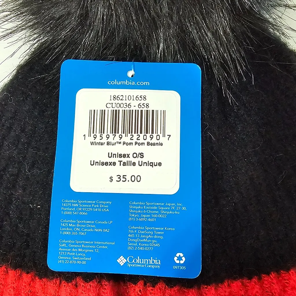 Columbia Winter Blur Pom Pom Beanie -Red Lyly, Black - Unisex - One Size -CU0036 - Image 4