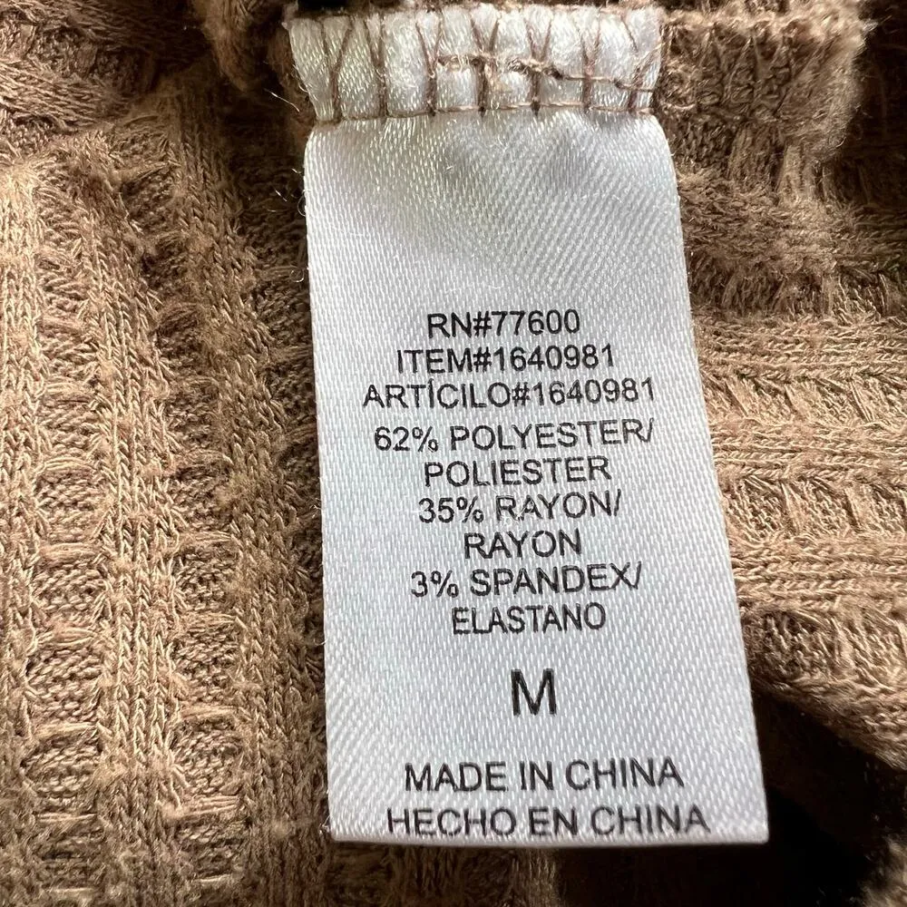 Chaser Womens Waffle Knit Pullover Swing Top Brown Long Sleeve V Neck Medium - Image 8