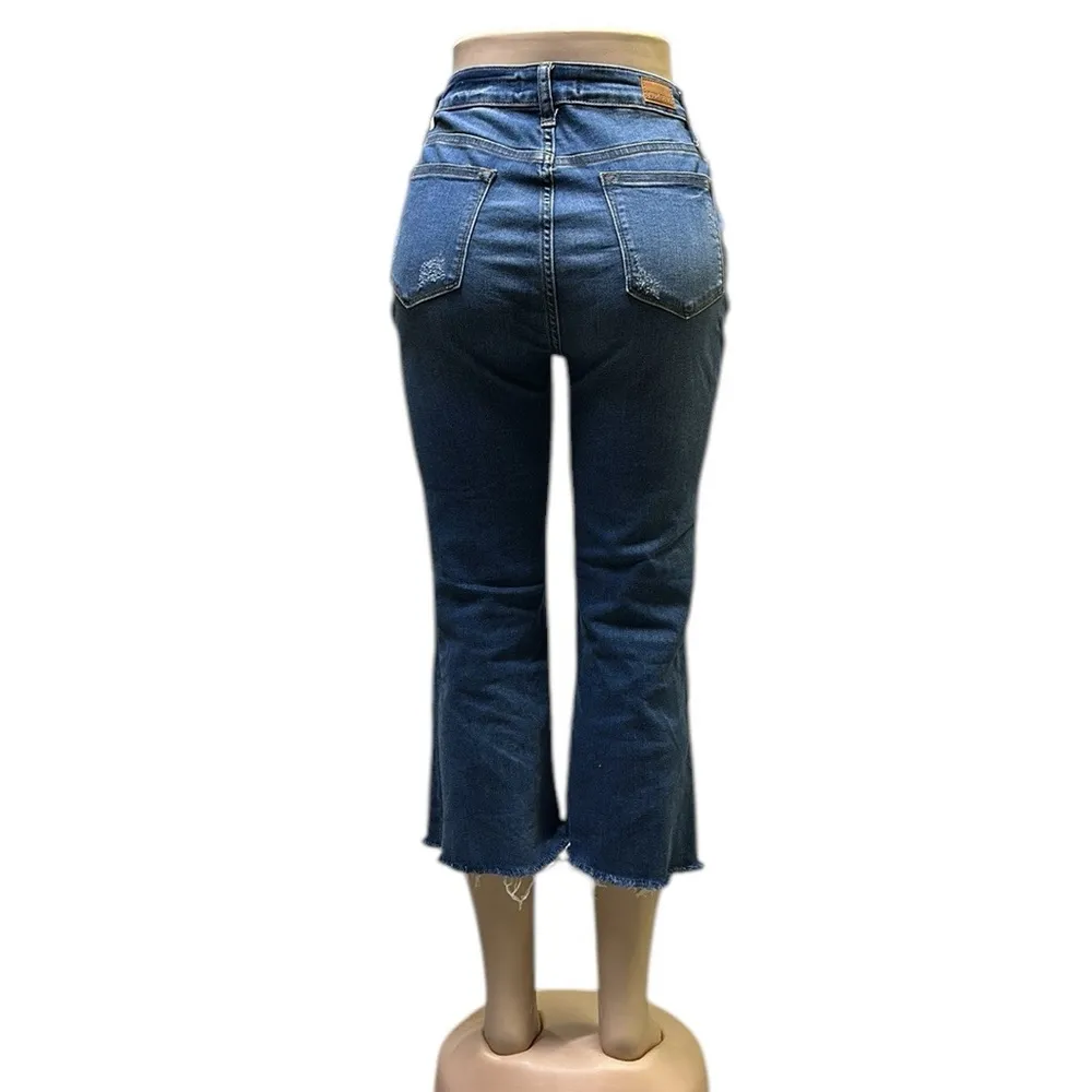 Judy Blue Raw Frayed Hem Flare Fit Medium Wash Denim Blue Jeans Size 9 or 29 - Image 2