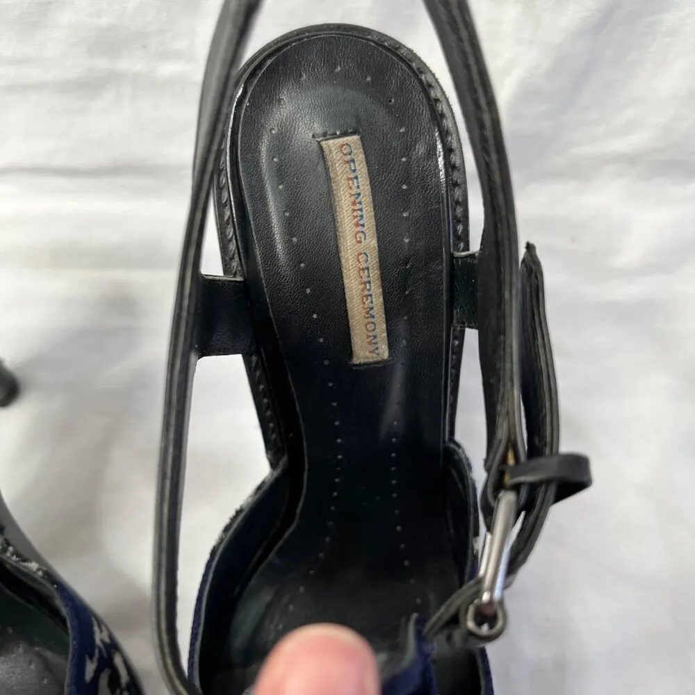 Opening Ceremony Jeanette Black & Blue Velvet Floral High Heel Sandals 41 EU - Image 7