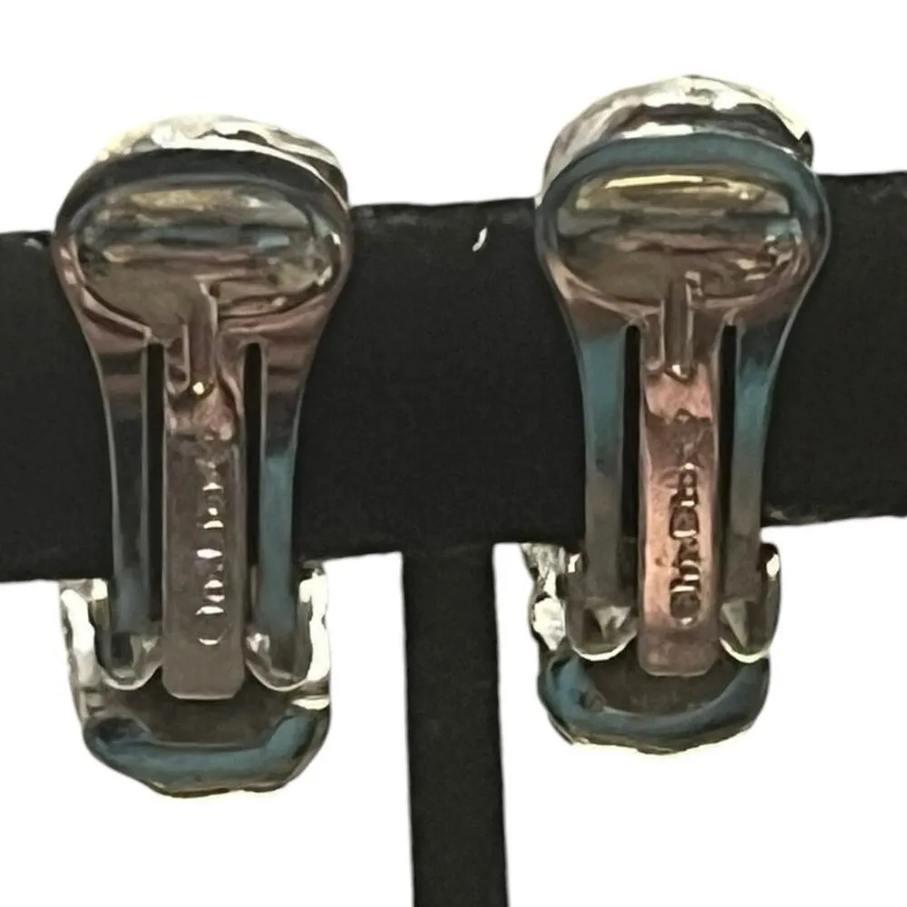 Christian Dior Silver tone Gold Tone Crystal Pave Clip on Earrings - Image 2