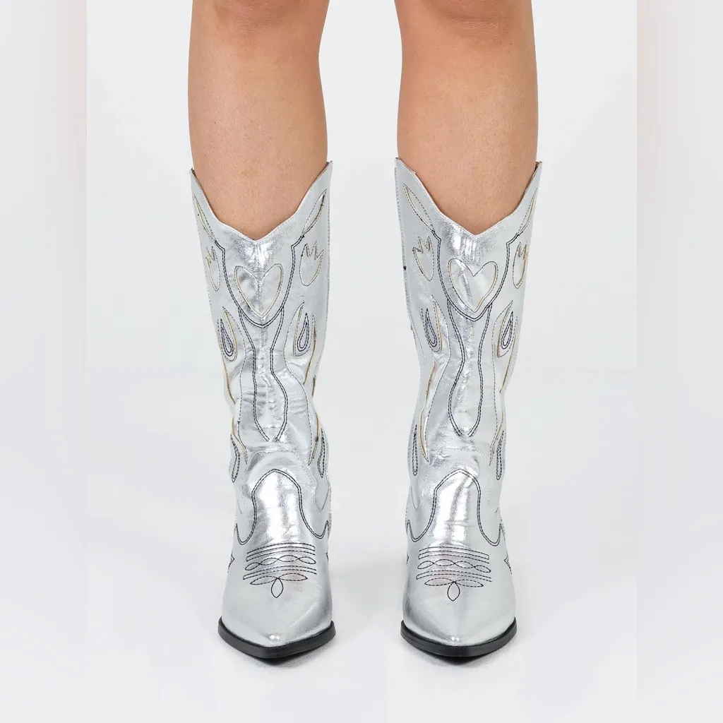 Princess Polly Rosewood Boots Silver Western-Style Women's cowgirl cowboy Boots - Image 2