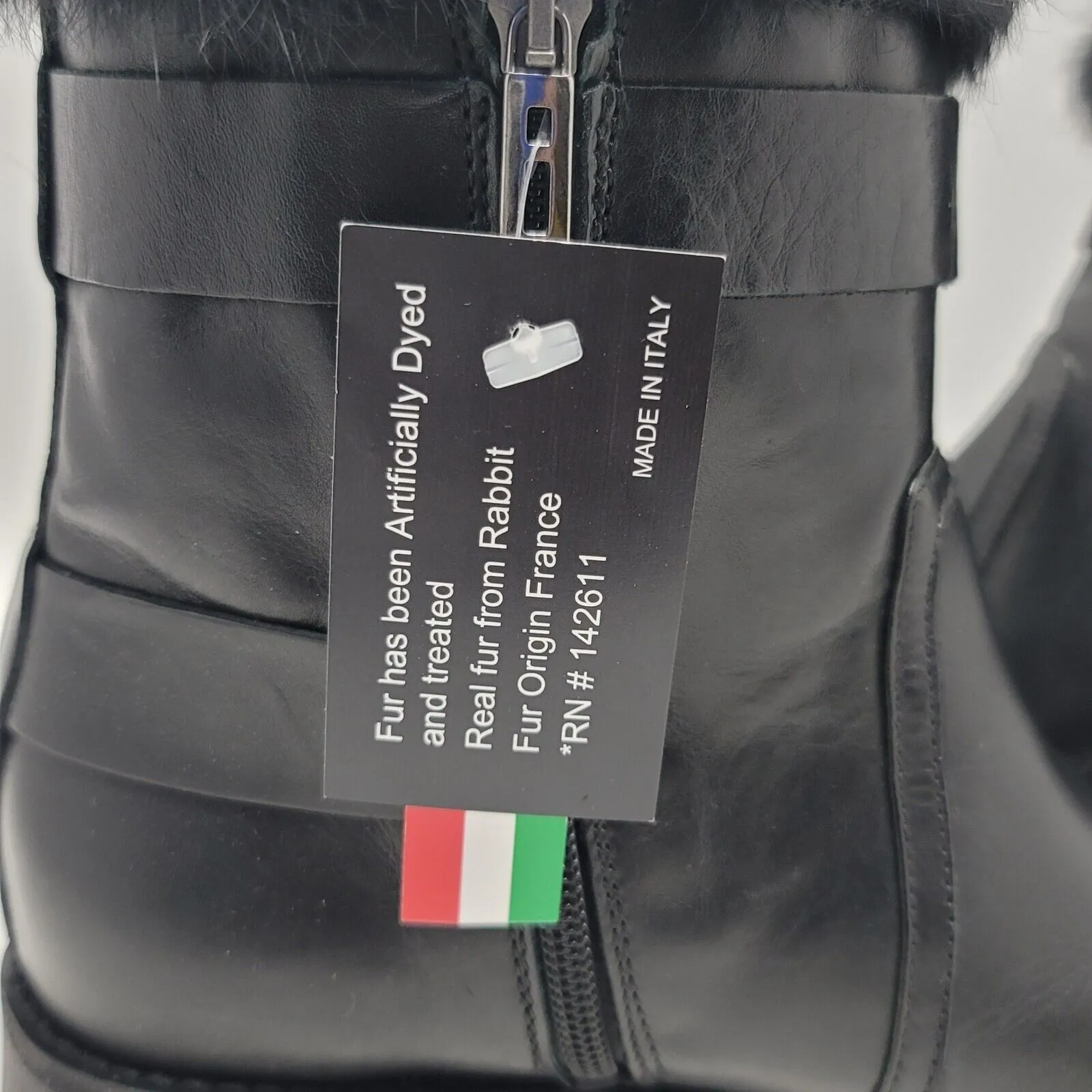 Charles David Reno Black Leather Faux Fur Buckle Side Zip Mid Ankle Boots Sz 38 - Image 6