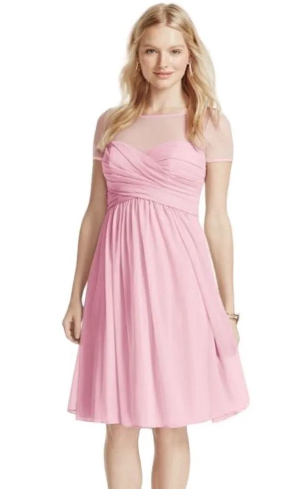 David’s Bridal Illusion Short Sleeve Mesh Dress Tickled Pink Size 8 - Image 3