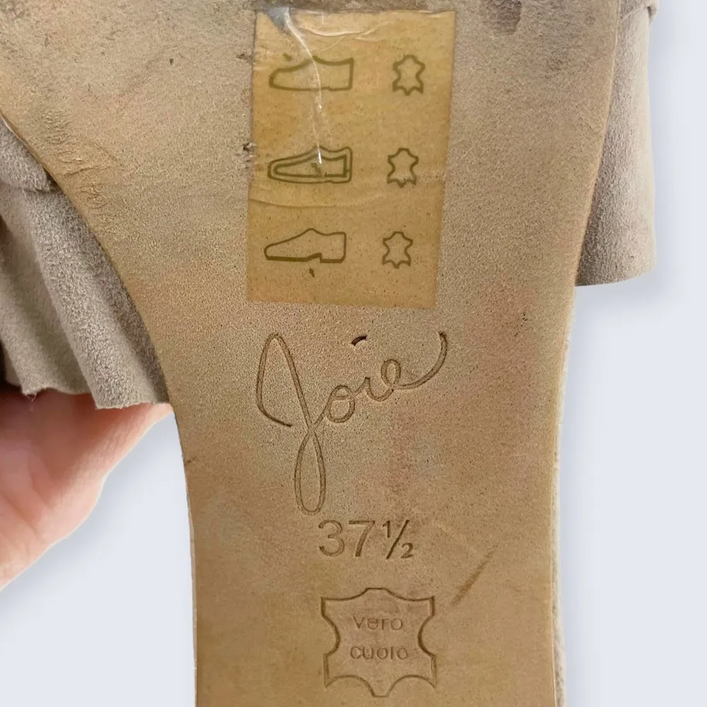 Joie Mai Tan Beige Suede Ruffle Open Toe 2" Block Heel Slide Sandal 37.5 7.5 - Image 8