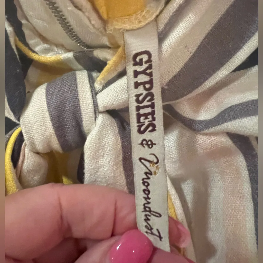 Gypsies & Moondust Striped Linen Cropped Wide Leg Strapless Jumpsuit Size 5 - Image 5