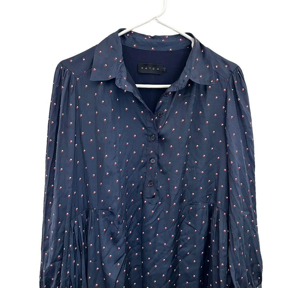 HATCH Satin Long Sleeve Polka Dot Navy Blue Maternity Shirt Dress Sz Small - Image 2
