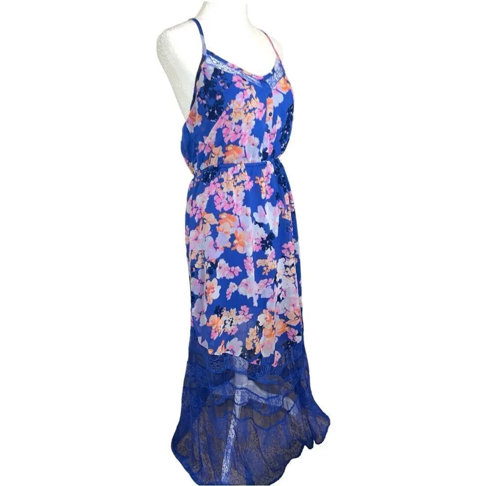 Candies pretty blue floral design maxi dress , lace bottom & spaghetti straps. - Image 4