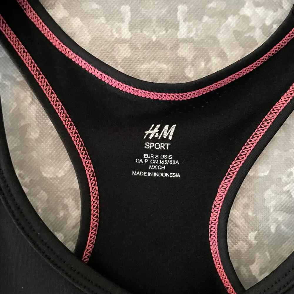 H&M Sport Athletic Training Black Racerback Sports Bra - Size Small - Pink Trim - Image 4