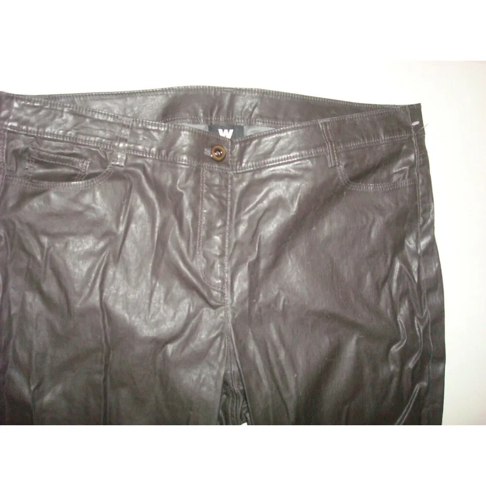 Womens W Worth New York Pants Gray Black Slacks Coated 14 NWT $448 Faux Leather - Image 2