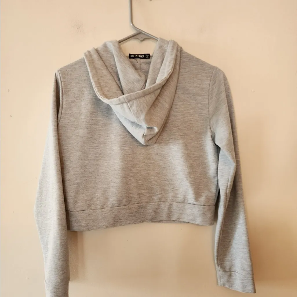 Shein grey full zip cropped hoodie jacket size womens medium - Image 2