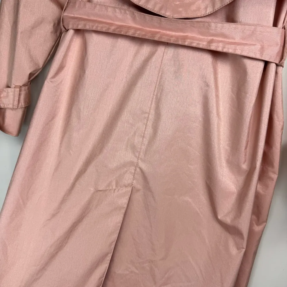 Vtg Saxton Hall Blush Pink Shimmer Trench Coat Jacket Sz 10 Belted Waist - Image 13