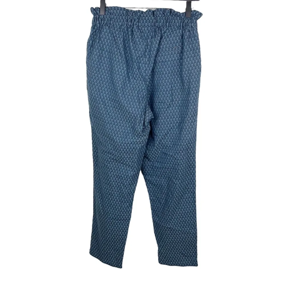 Anthropologie Seen Worn Kept Paper Bag Blue Geometric Print Trouser Pants Medium - Image 3