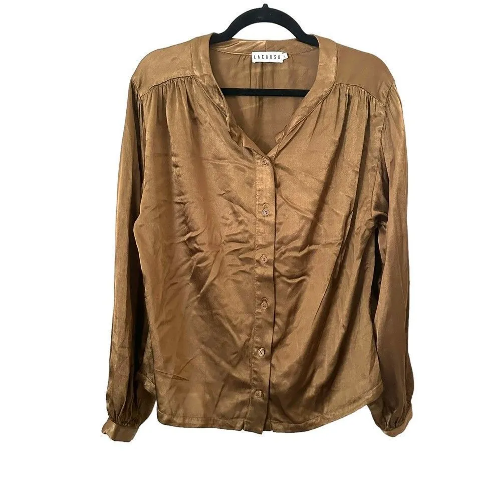 LACAUSA‎ Devi Satin Buttoned Blouse Sz S - Image 2