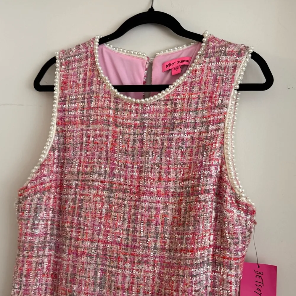 Brand New Betsey Johnso Pink Tweed
Dress with Pearl Detailing size 16 - Image 4
