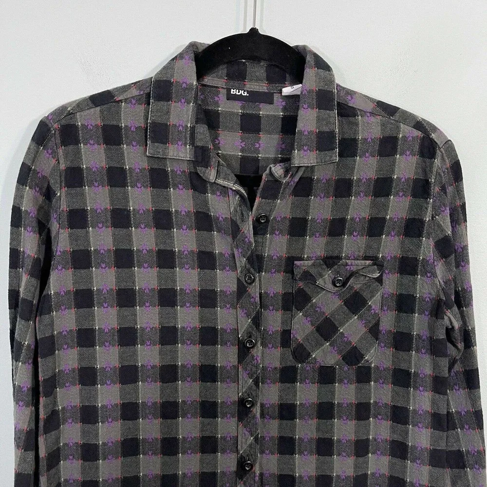 BDG Women's Multicolor Embroidered Plaid Fitted Button Up Shirt Size S - Image 2