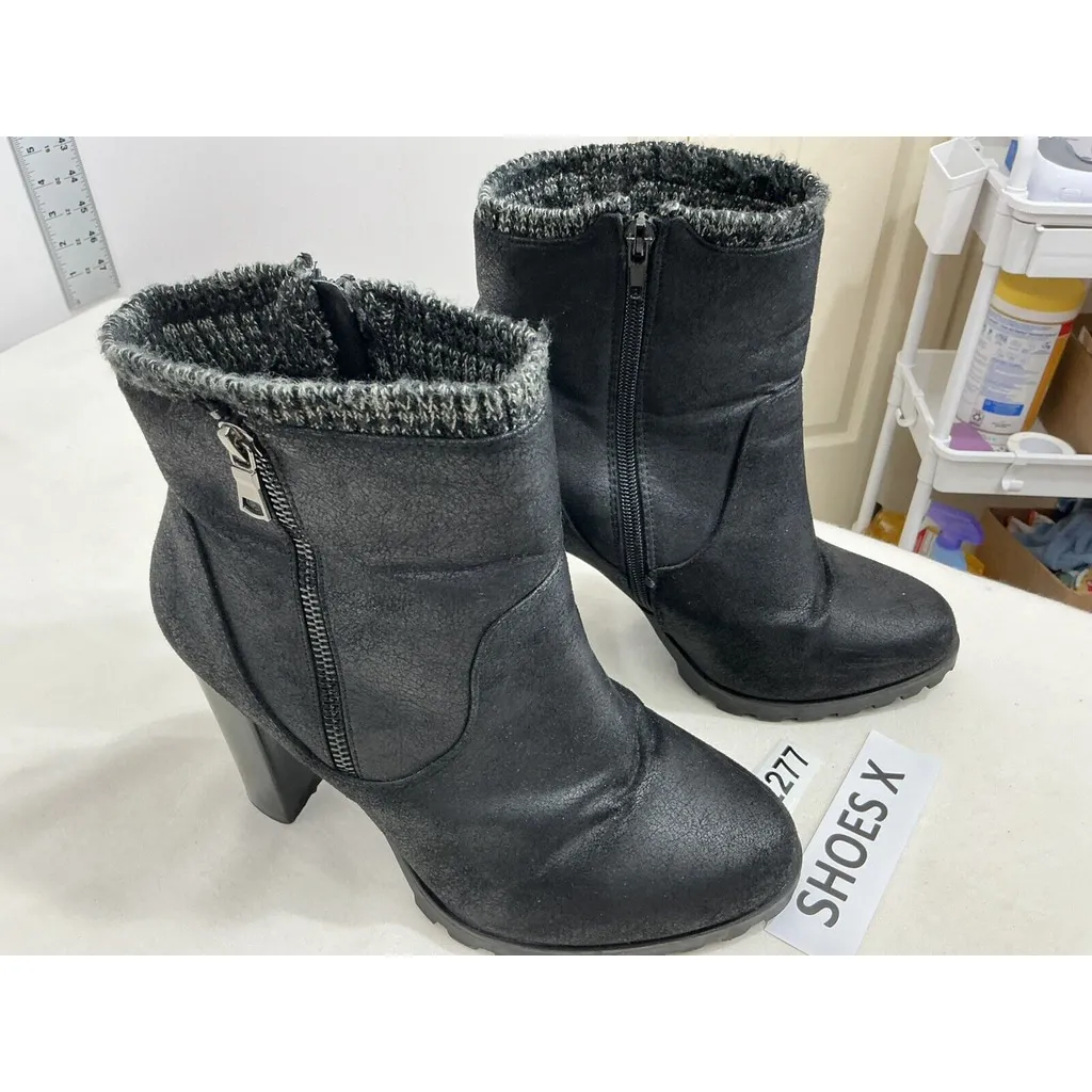 Womans Just Fab Carolina Black Fabric Platform Block Heel Ankle Boots Size 10 - Image 2