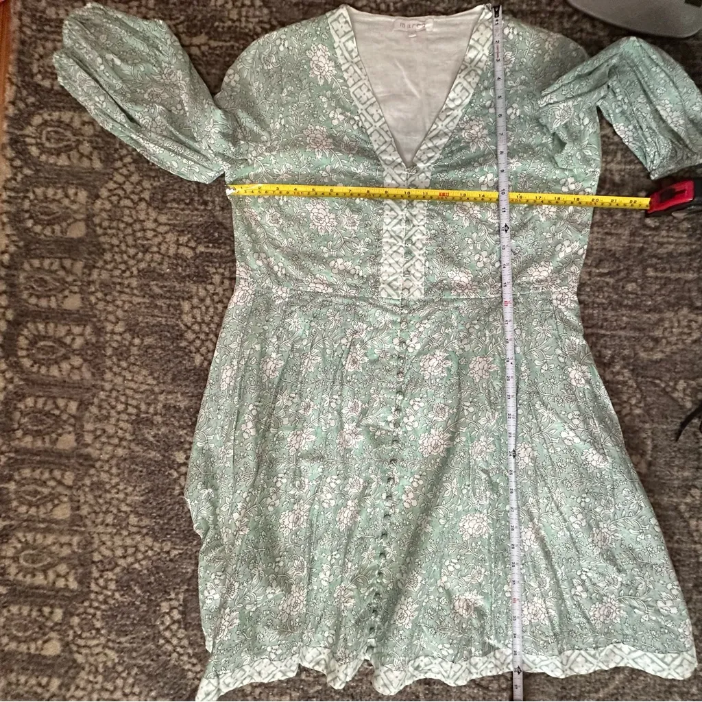 Marea Women’s Size M Green White Floral Flora Solana Button Up Mini Dress Size M - Image 7