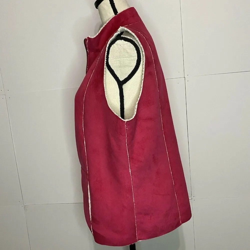 Chicos Pink Faux Suede Vest/Jacket with Sherpa Fleece Lining Size: 2 (Large) EUC - Image 4